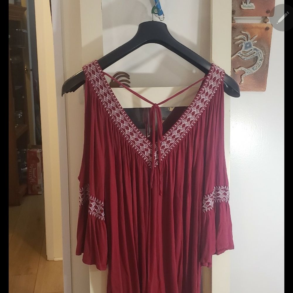 Simply Emma Red and White Bell Sleeve Blouse